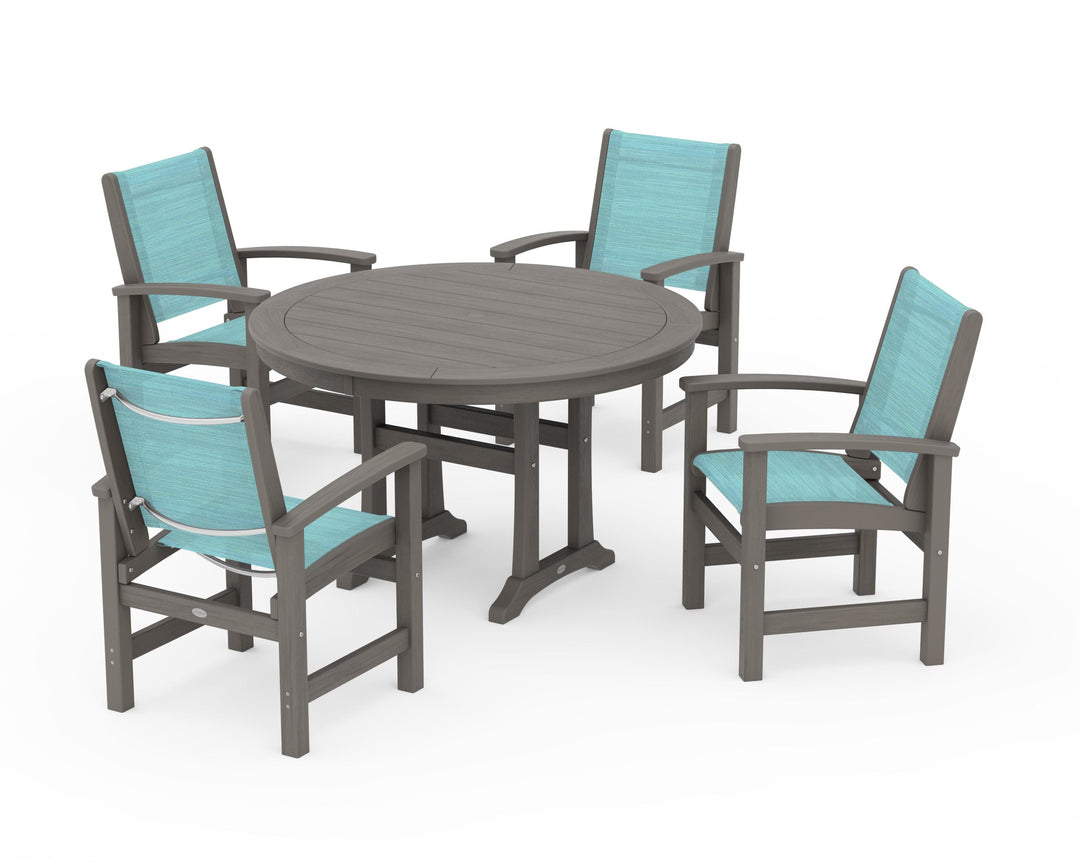 POLYWOOD® Coastal 5-Piece Round Dining Set with Trestle Legs