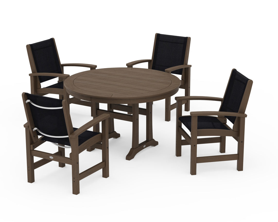 POLYWOOD® Coastal 5-Piece Round Dining Set with Trestle Legs