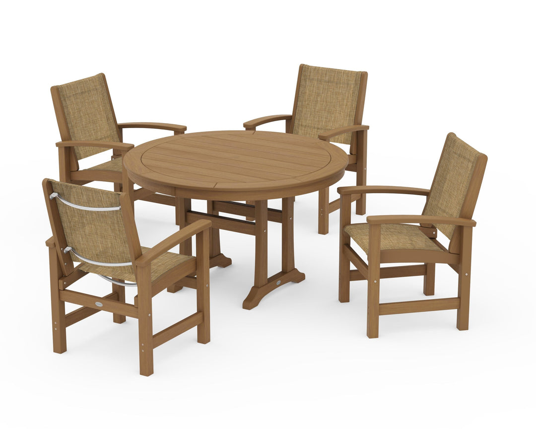 POLYWOOD® Coastal 5-Piece Round Dining Set with Trestle Legs