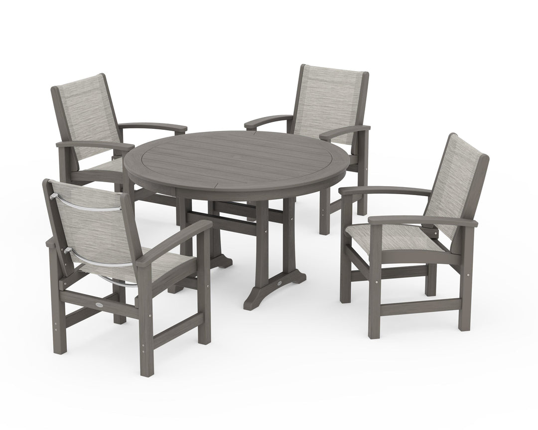 POLYWOOD® Coastal 5-Piece Round Dining Set with Trestle Legs