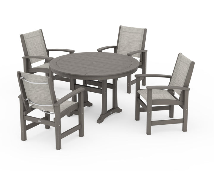 POLYWOOD® Coastal 5-Piece Round Dining Set with Trestle Legs