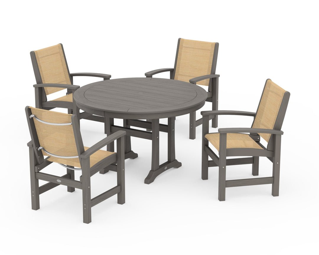 POLYWOOD® Coastal 5-Piece Round Dining Set with Trestle Legs