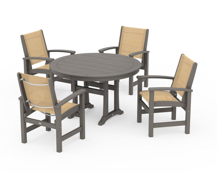 POLYWOOD® Coastal 5-Piece Round Dining Set with Trestle Legs