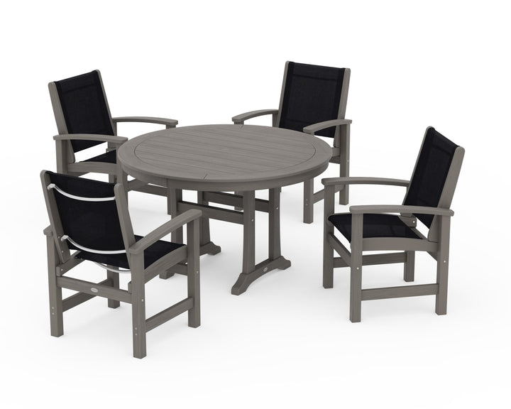POLYWOOD® Coastal 5-Piece Round Dining Set with Trestle Legs