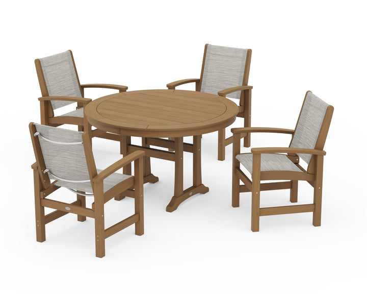 POLYWOOD® Coastal 5-Piece Round Dining Set with Trestle Legs