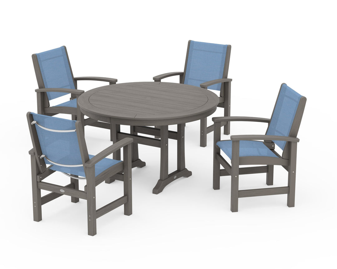 POLYWOOD® Coastal 5-Piece Round Dining Set with Trestle Legs