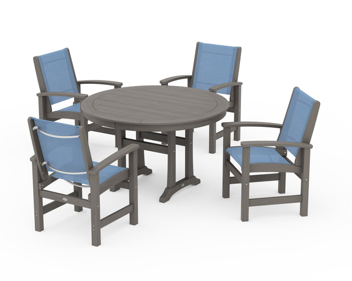 POLYWOOD® Coastal 5-Piece Round Dining Set with Trestle Legs