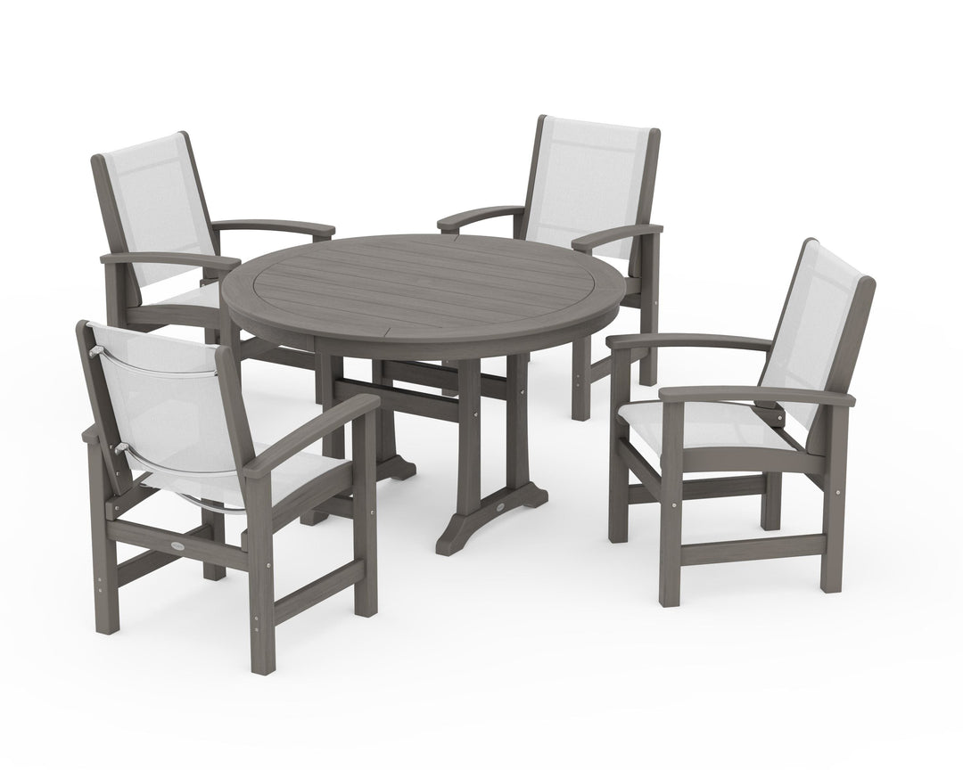 POLYWOOD® Coastal 5-Piece Round Dining Set with Trestle Legs