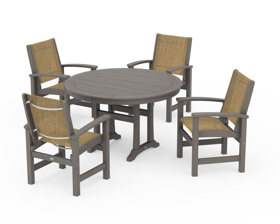 POLYWOOD® Coastal 5-Piece Round Dining Set with Trestle Legs