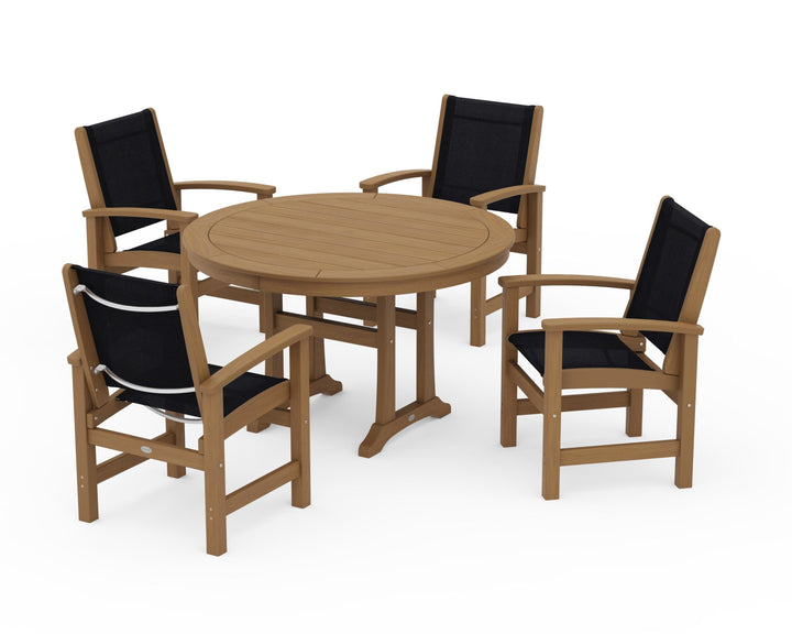 POLYWOOD® Coastal 5-Piece Round Dining Set with Trestle Legs
