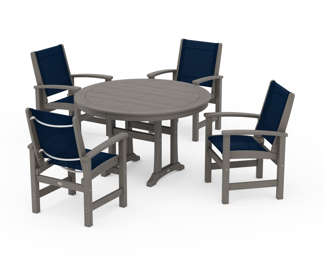 POLYWOOD® Coastal 5-Piece Round Dining Set with Trestle Legs