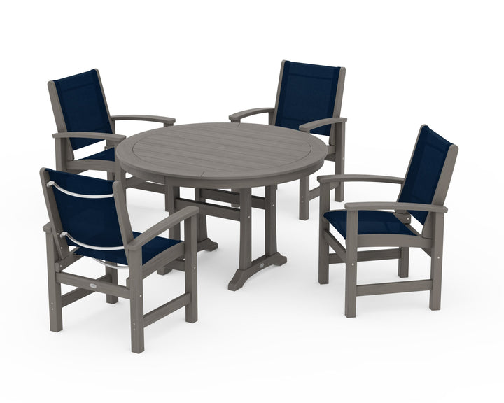 POLYWOOD® Coastal 5-Piece Round Dining Set with Trestle Legs