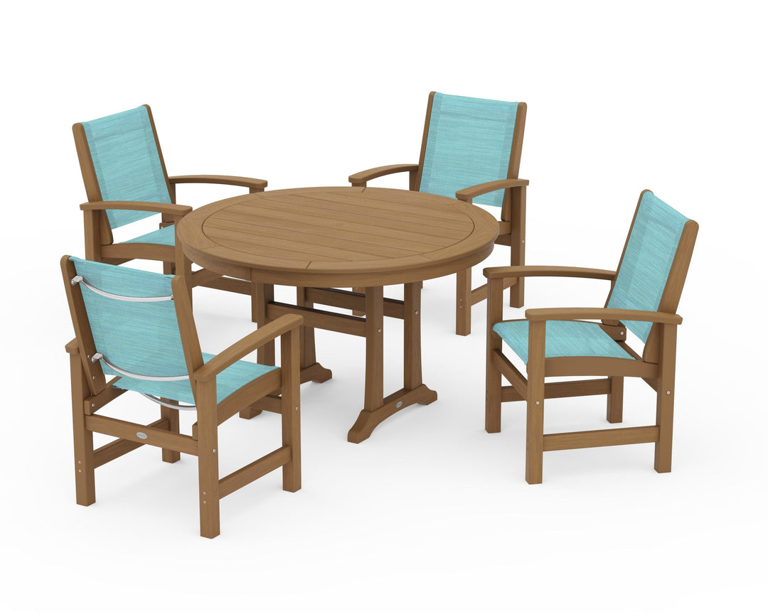 POLYWOOD® Coastal 5-Piece Round Dining Set with Trestle Legs