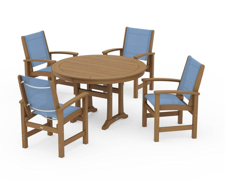 POLYWOOD® Coastal 5-Piece Round Dining Set with Trestle Legs
