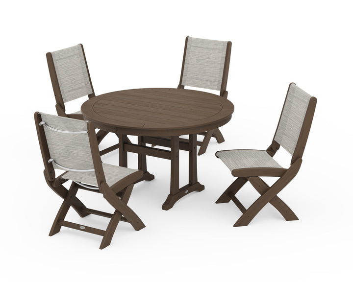 POLYWOOD® Coastal Folding Side Chair 5-Piece Round Dining Set With Trestle Legs