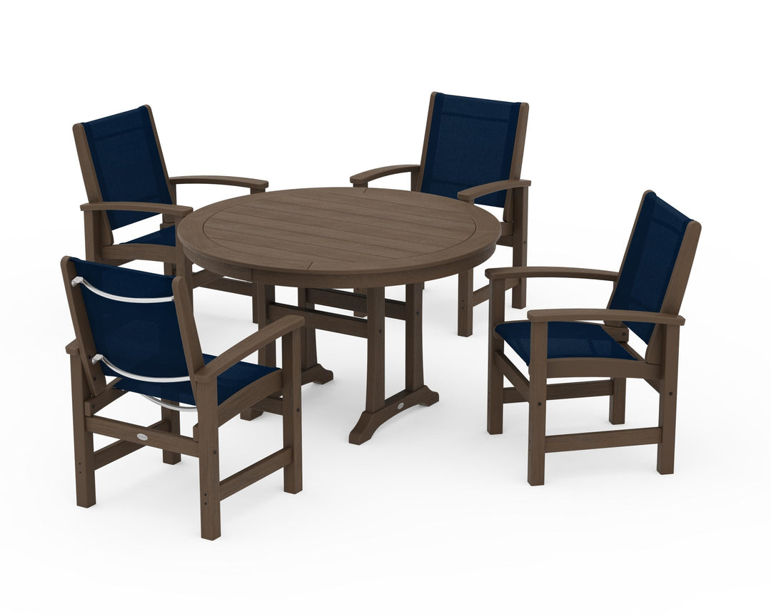 POLYWOOD® Coastal 5-Piece Round Dining Set with Trestle Legs