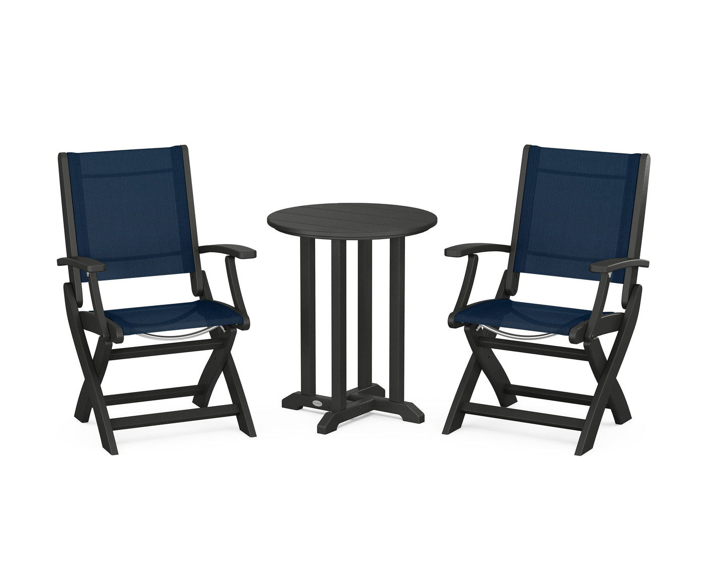 Coastal Folding 3-Piece Round Bistro Dining Set