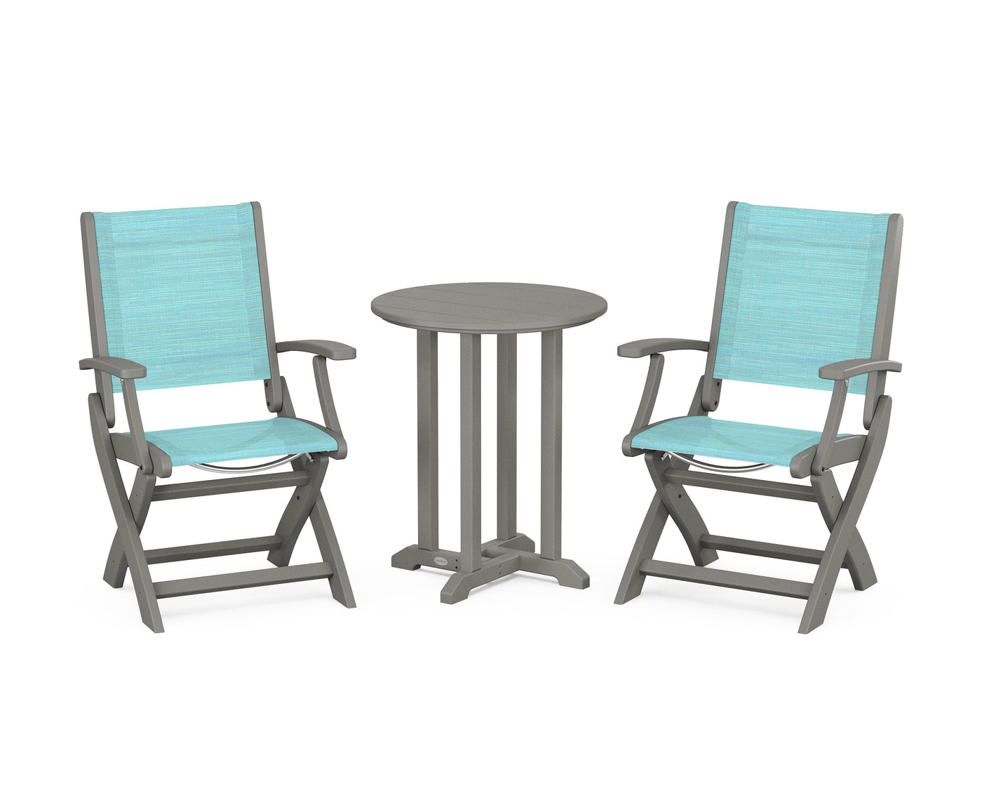 Coastal Folding 3-Piece Round Bistro Dining Set