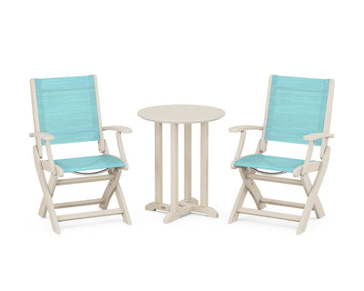 Coastal Folding 3-Piece Round Bistro Dining Set