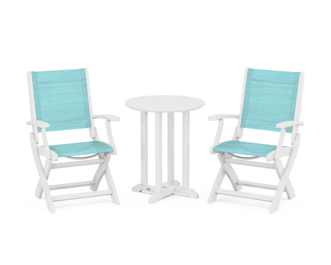 Coastal Folding 3-Piece Round Bistro Dining Set