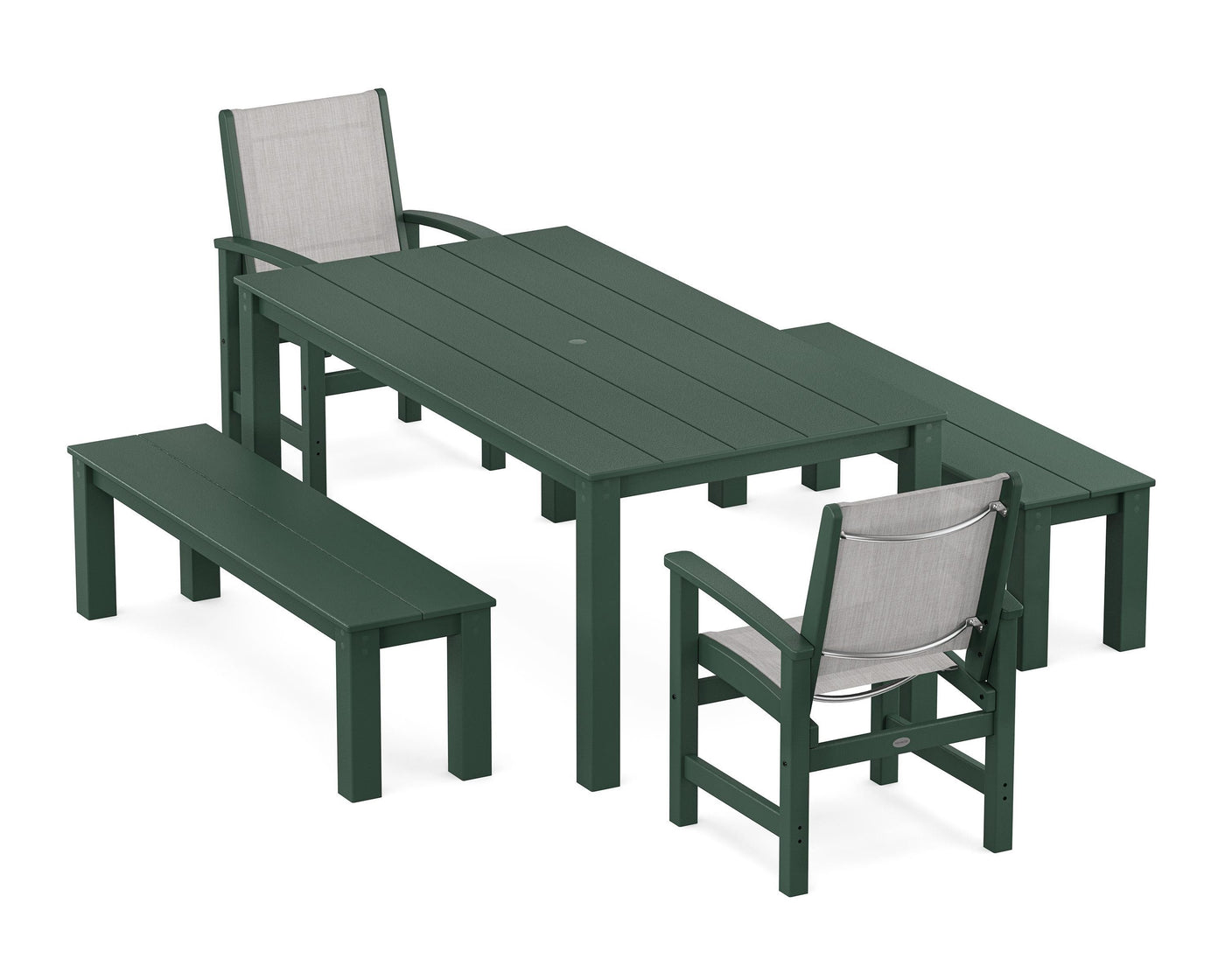 Coastal 5-Piece Parsons Dining Set with Benches