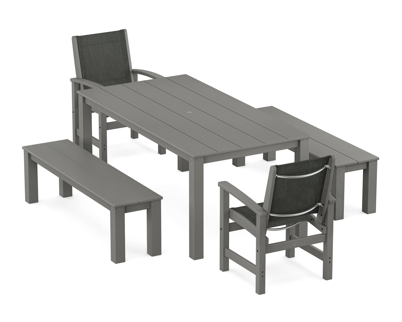 Coastal 5-Piece Parsons Dining Set with Benches