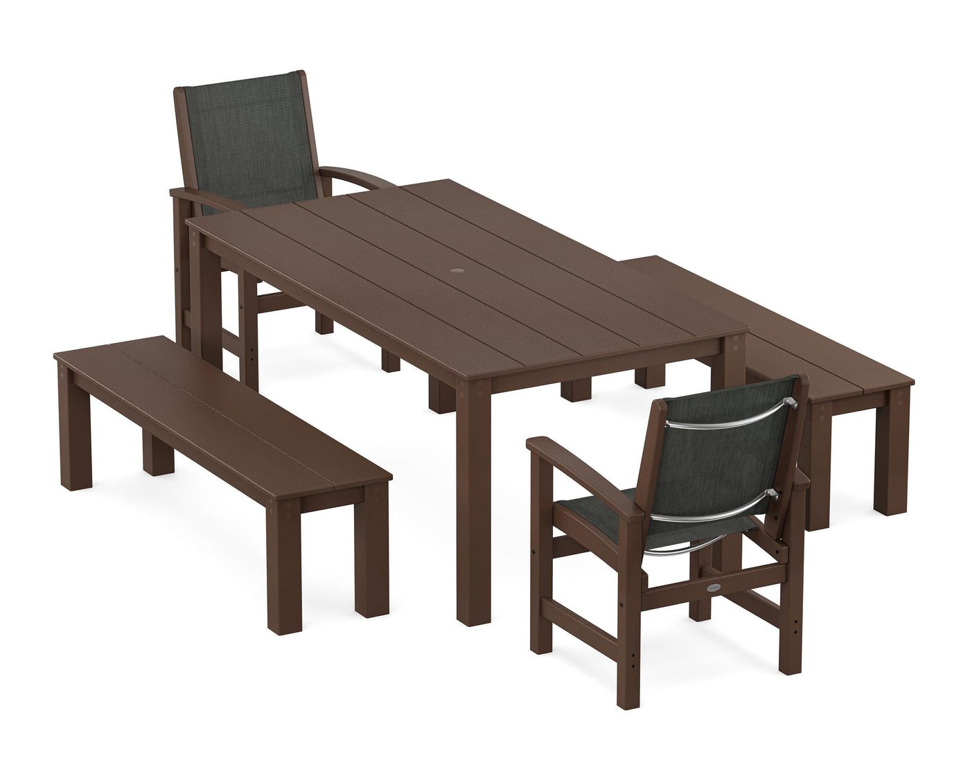 Coastal 5-Piece Parsons Dining Set with Benches