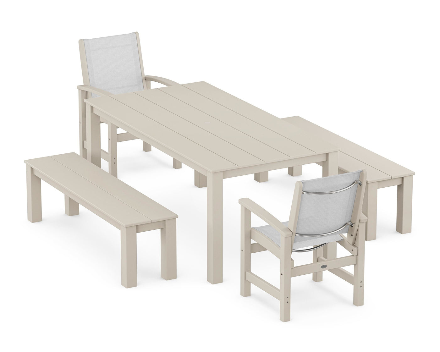 Coastal 5-Piece Parsons Dining Set with Benches