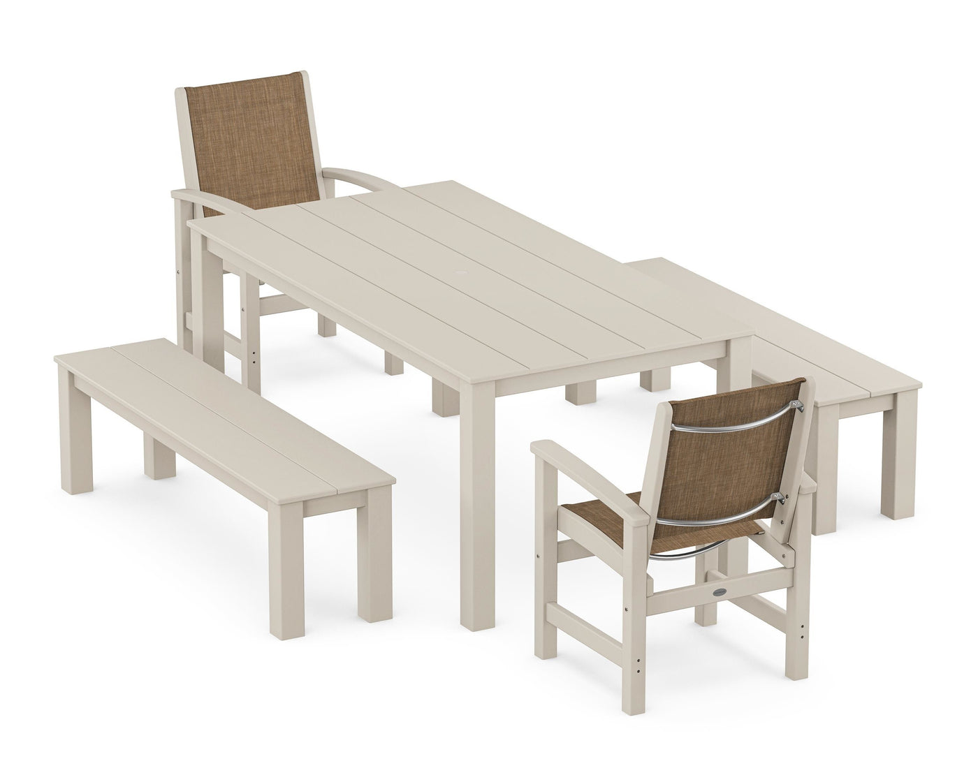 Coastal 5-Piece Parsons Dining Set with Benches