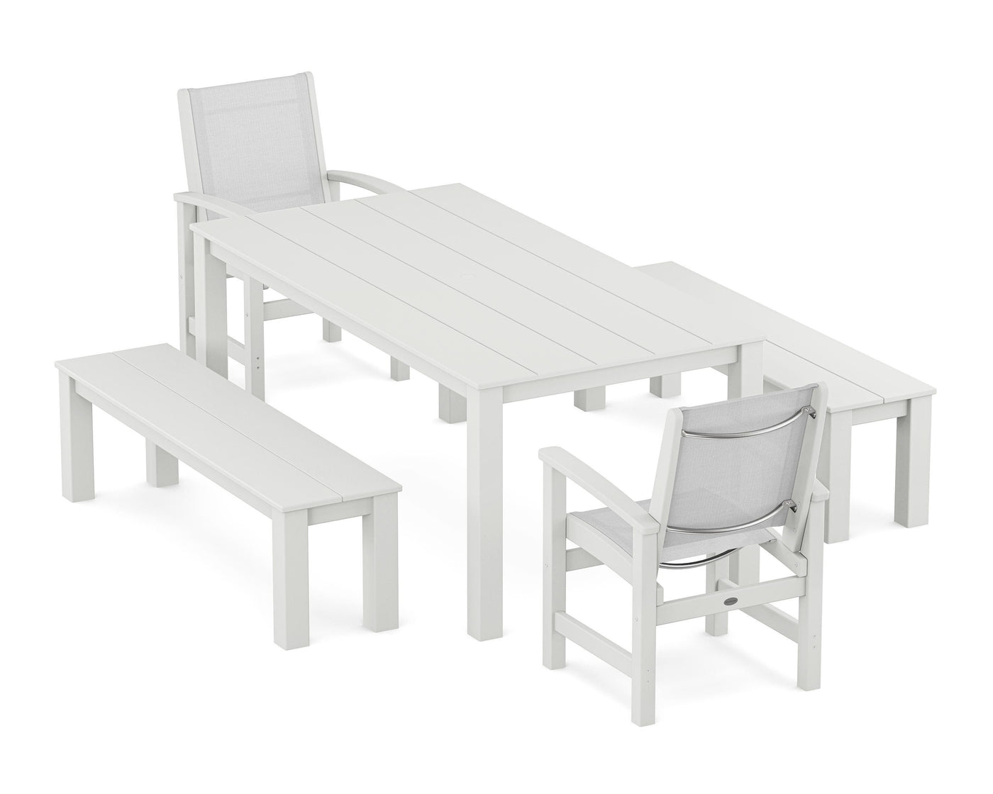 Coastal 5-Piece Parsons Dining Set with Benches