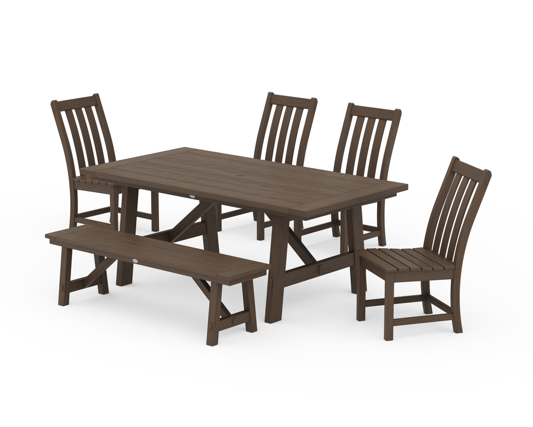 POLYWOOD® Vineyard 6-Piece Rustic Farmhouse Side Chair Dining Set with Bench