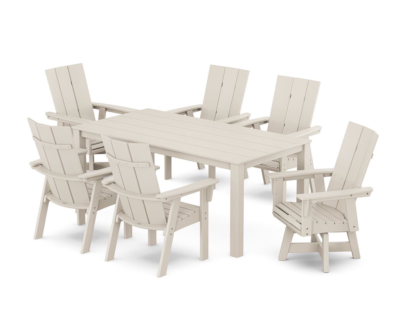 Modern Curveback Adirondack 7-Piece Parsons Swivel Dining Set