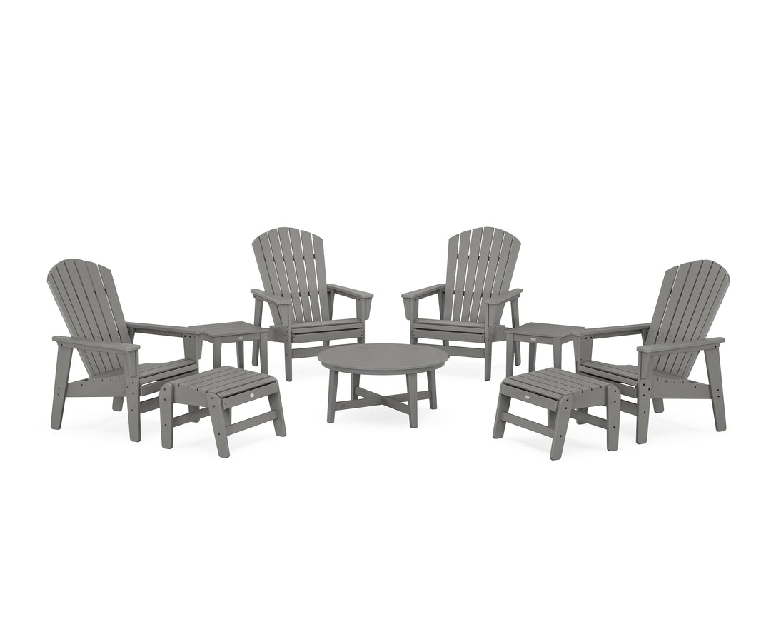POLYWOOD® Nautical Grand Upright Adirondack 9-Piece Conversation Set