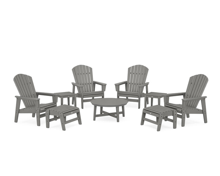 POLYWOOD® Nautical Grand Upright Adirondack 9-Piece Conversation Set