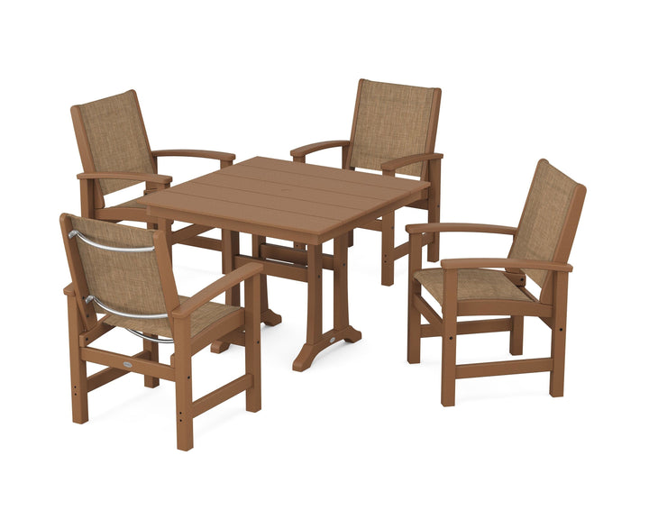 POLYWOOD® Coastal 5-Piece Farmhouse Dining Set With Trestle Legs