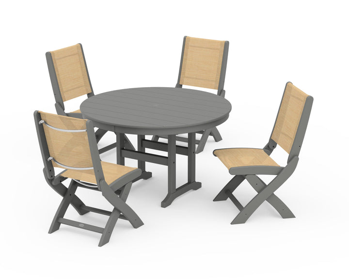 POLYWOOD® Coastal Folding Side Chair 5-Piece Round Dining Set
