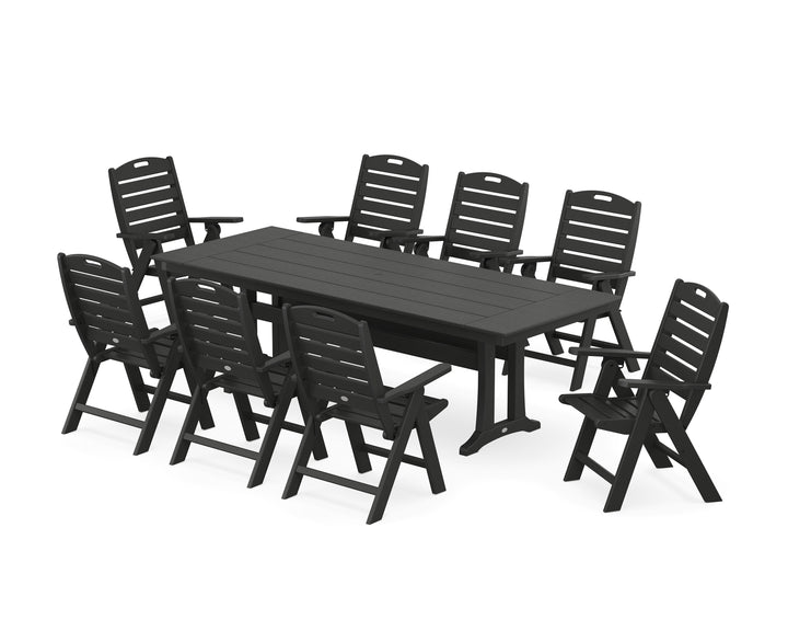 POLYWOOD® Nautical Highback 9-Piece Farmhouse Dining Set with Trestle Legs