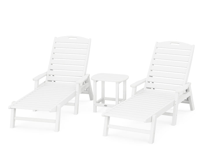 POLYWOOD® Nautical 3-Piece Chaise Lounge with Arms Set with South Beach 18" Side Table