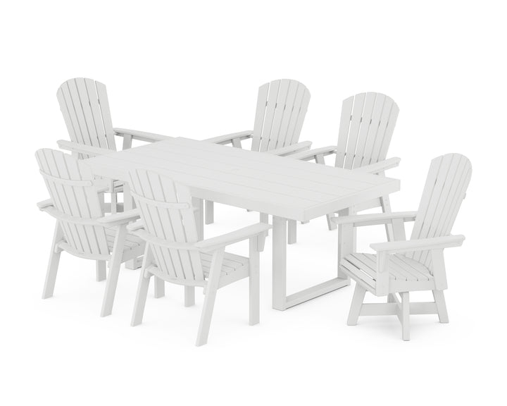 POLYWOOD® Nautical Curveback Adirondack Swivel Chair 7-Piece Dining Set