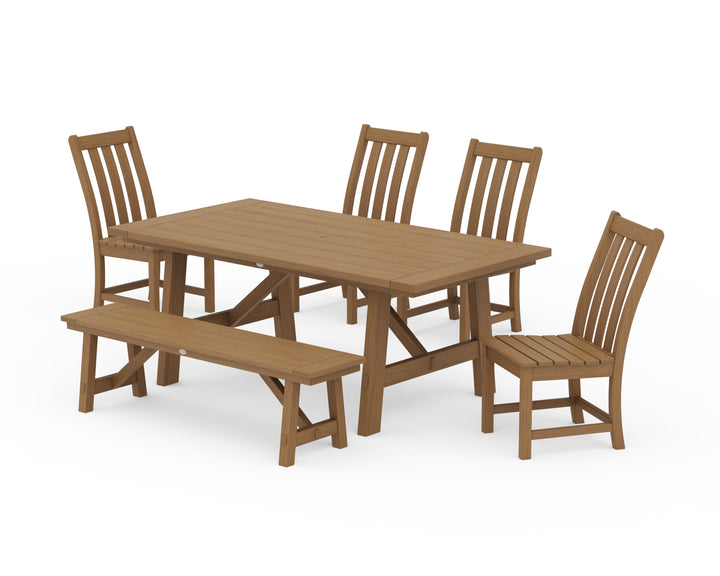 POLYWOOD® Vineyard 6-Piece Rustic Farmhouse Side Chair Dining Set with Bench