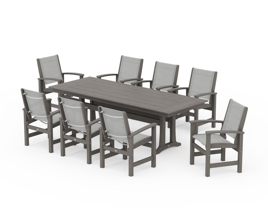 POLYWOOD® Coastal 9-Piece Farmhouse Dining Set with Trestle Legs