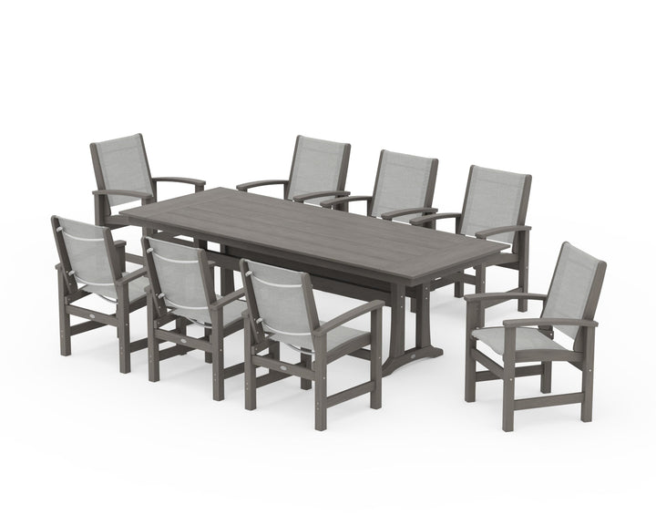 POLYWOOD® Coastal 9-Piece Farmhouse Dining Set with Trestle Legs