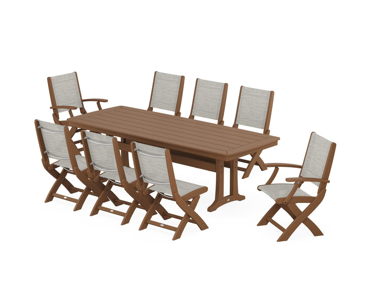 POLYWOOD® Coastal Folding 9-Piece Dining Set with Trestle Legs