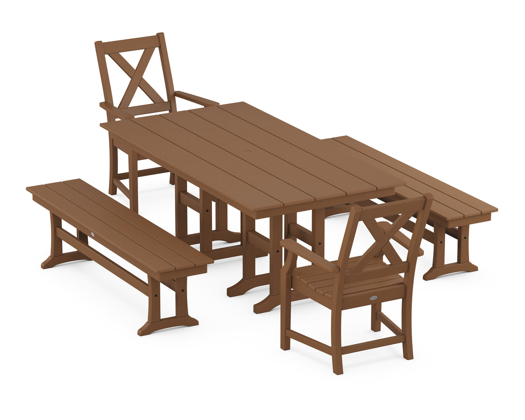 POLYWOOD® Braxton 5-Piece Farmhouse Dining Set with Benches