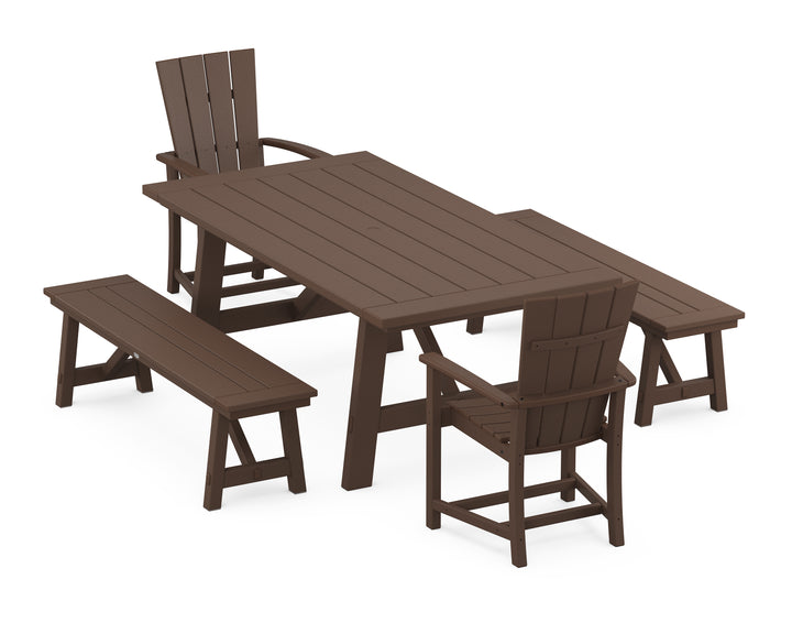 POLYWOOD® Quattro 5-Piece Rustic Farmhouse Dining Set With Benches