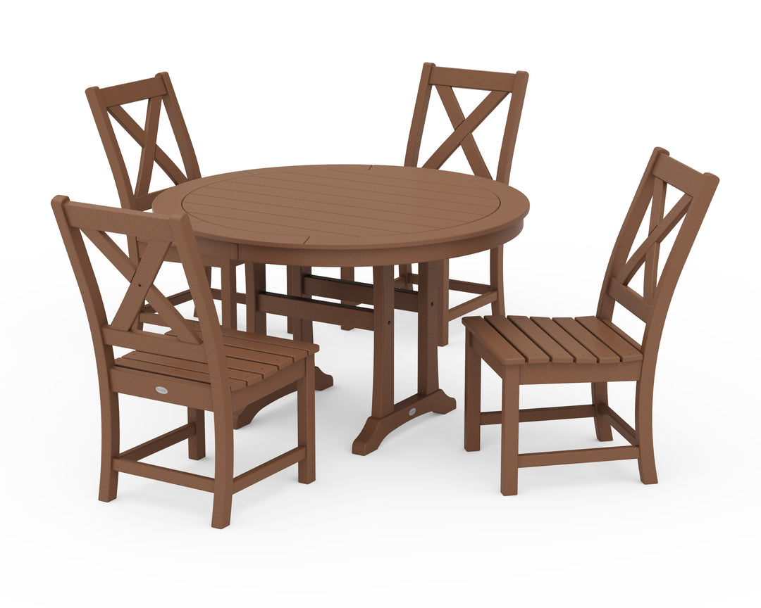 POLYWOOD® Braxton Side Chair 5-Piece Round Dining Set With Trestle Legs