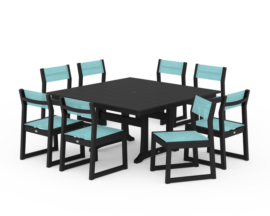 POLYWOOD® EDGE Sling Side Chair 9-Piece Farmhouse Trestle Dining Set