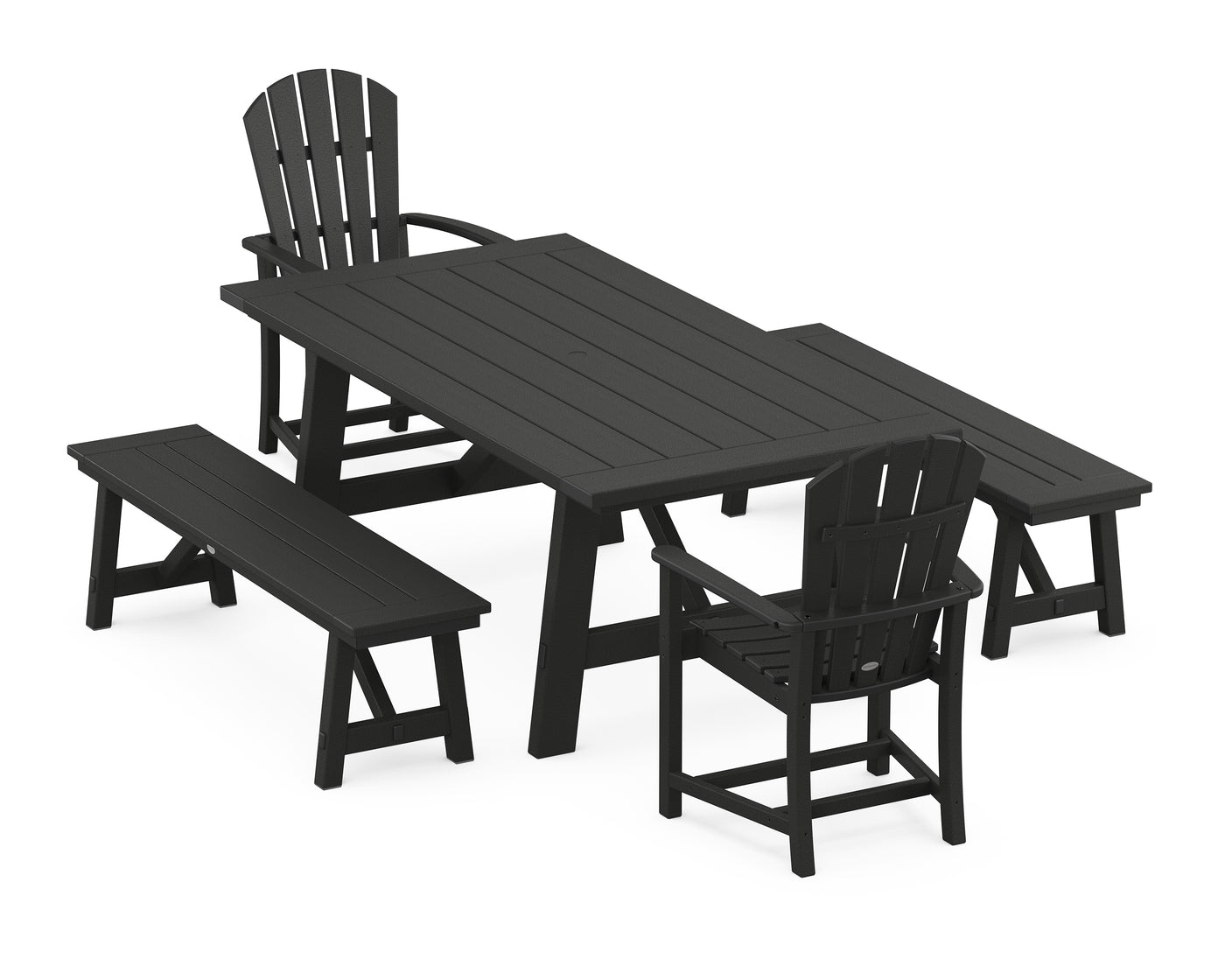 Palm Coast 5-Piece Rustic Farmhouse Dining Set With Benches