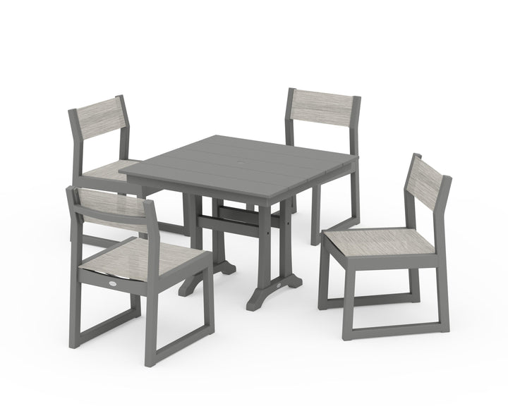 POLYWOOD® EDGE Sling 5-Piece Farmhouse Trestle Side Chair Dining Set