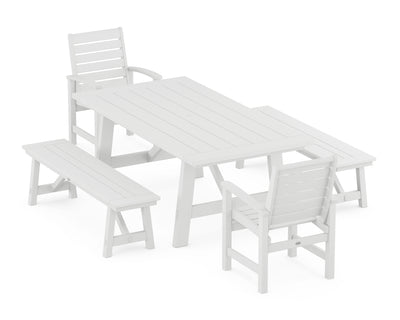 Signature 5-Piece Rustic Farmhouse Dining Set With Benches